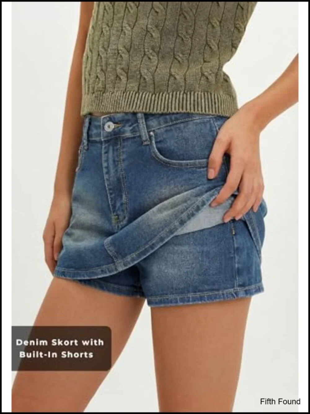 High Waisted Denim Skort with Built-in Shorts